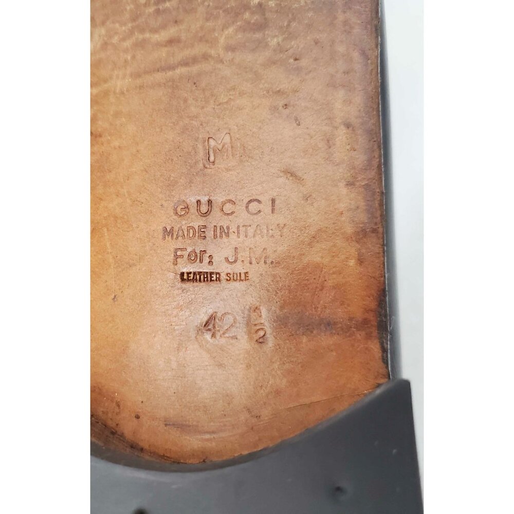 Vintage Gucci Men's Dark Brown Leather Loafers Shoes with Gold GG Buckle 42.5 - Picture 10 of 12